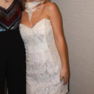 White Beaded Semi-Formal Dress with Neck Piece